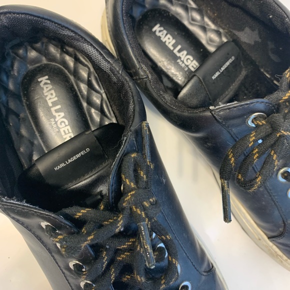 Karl Lagerfeld Genuine Leather Black Sneakers Paris - Picture 8 of 10
